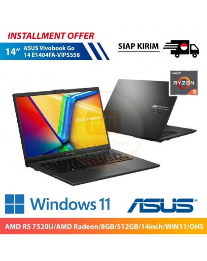 【IND】ASUS Vivobook Go 14 E1404FA-VIPS558 - (AMD R5 7520U/AMD Radeon/8GB/512GB/14inch/WIN11/OHS)