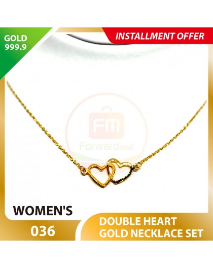 DOUBLE HEART 999.9 GOLD NECKLACE SET 036: 42cm