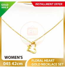 FLORAL HEART 999.9 GOLD NECKLACE SET 045: 42cm
